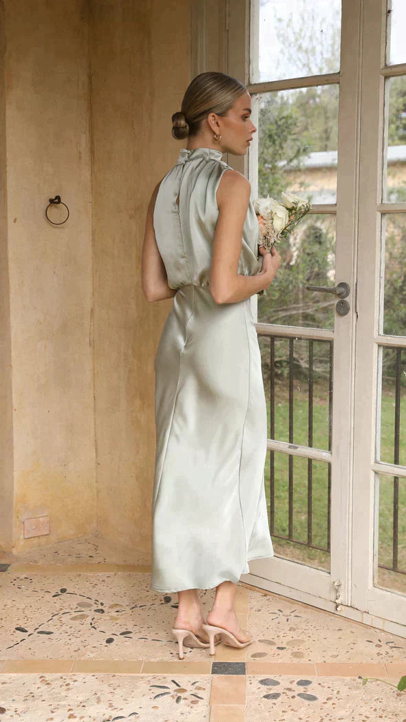 Maya | Women’s Elegant Halter Midi Dress Draped Neckline - Elle Zürich