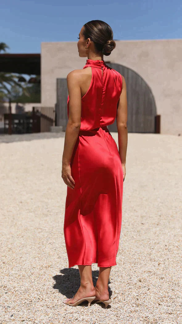 Maya | Women’s Elegant Halter Midi Dress Draped Neckline - Elle Zürich