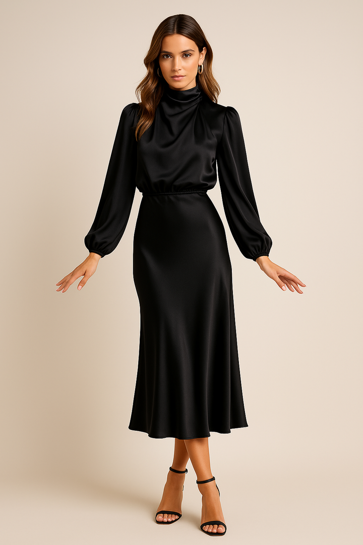 Nicole | Damen Midikleid mit hohem Ausschnitt - Elle Zürich