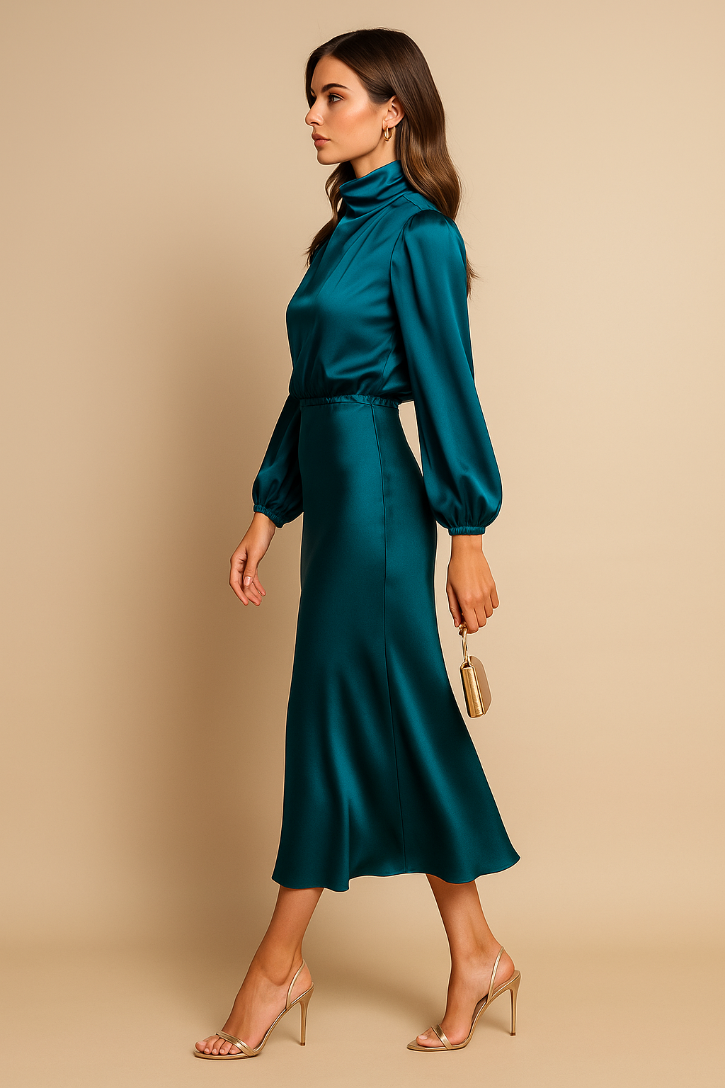 Nicole | Damen Midikleid mit hohem Ausschnitt - Elle Zürich