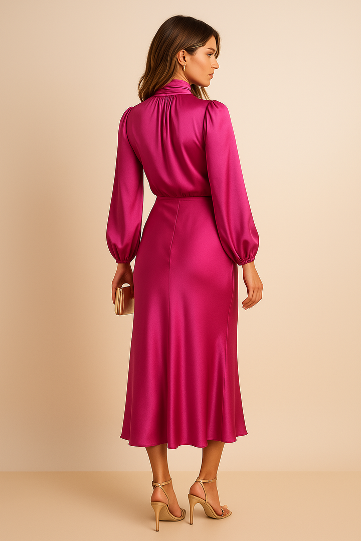 Petra | Damen Langarm Midi-Kleid mit hohem Kragen - Elle Zürich
