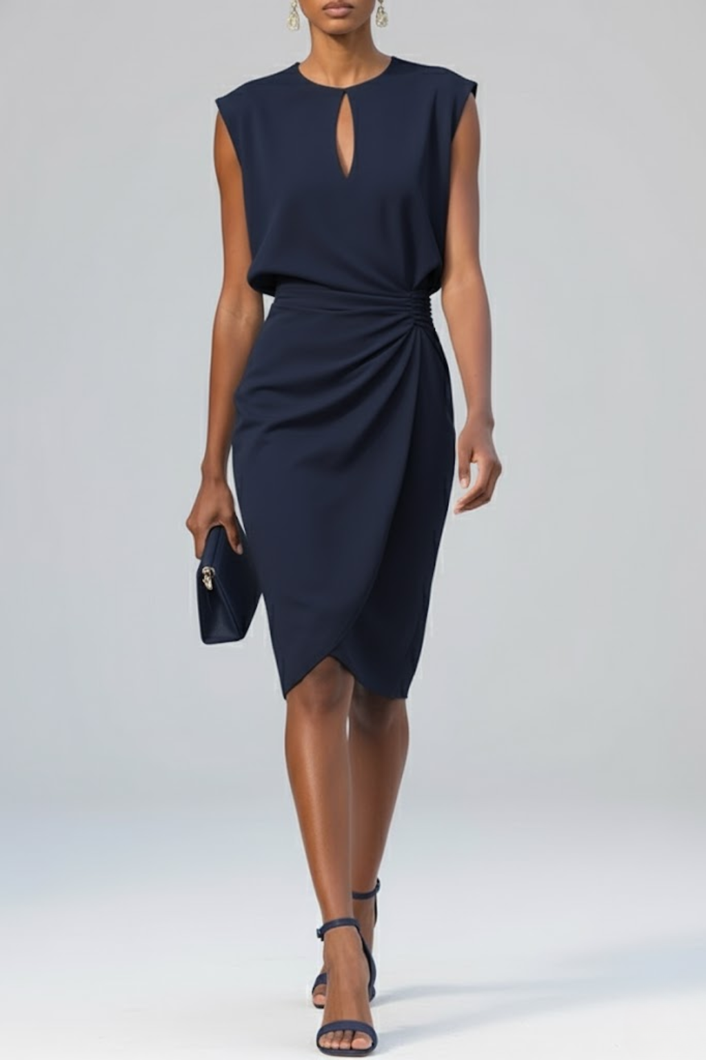 Pauline | Damen Midi-Kleid mit Schlüsselloch-Ausschnitt und Raffung - Elle Zürich