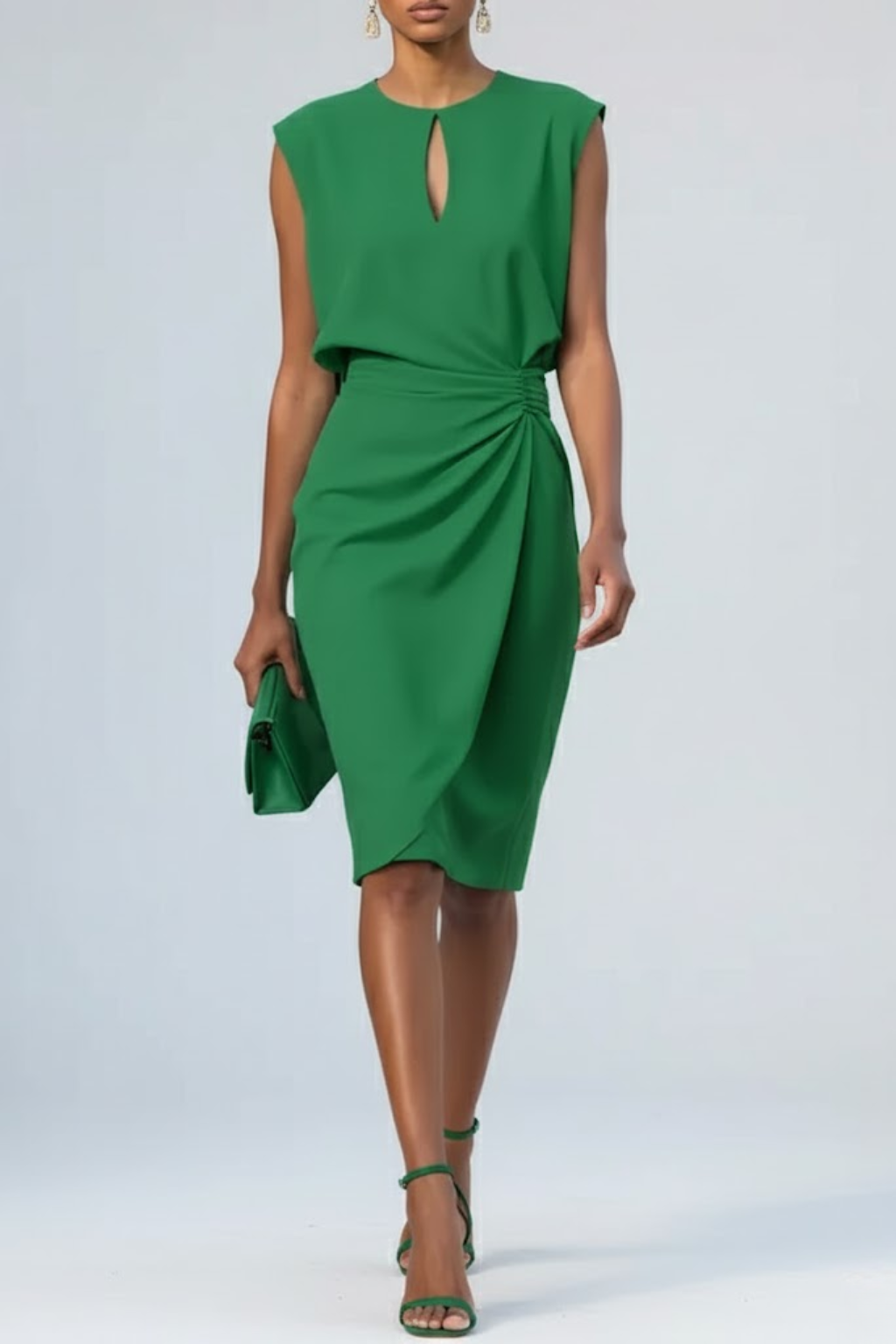 Pauline | Damen Midi-Kleid mit Schlüsselloch-Ausschnitt und Raffung - Elle Zürich