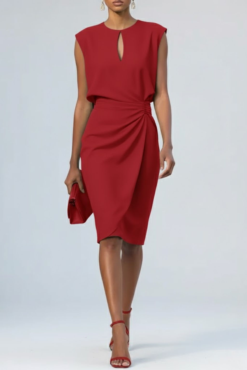 Pauline | Damen Midi-Kleid mit Schlüsselloch-Ausschnitt und Raffung - Elle Zürich