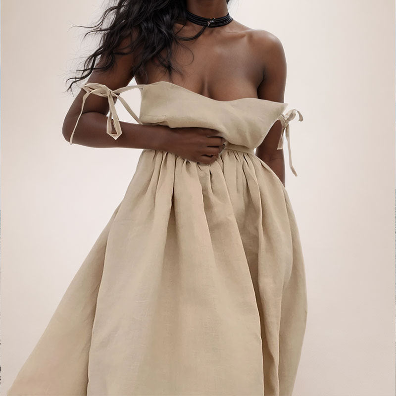 Michelle | Women’s Midi Dress V Neck Open Back Slit - Elle Zürich