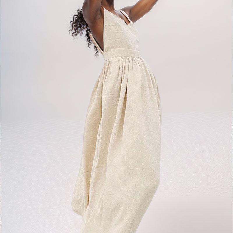 Michelle | Women’s Midi Dress V Neck Open Back Slit - Elle Zürich