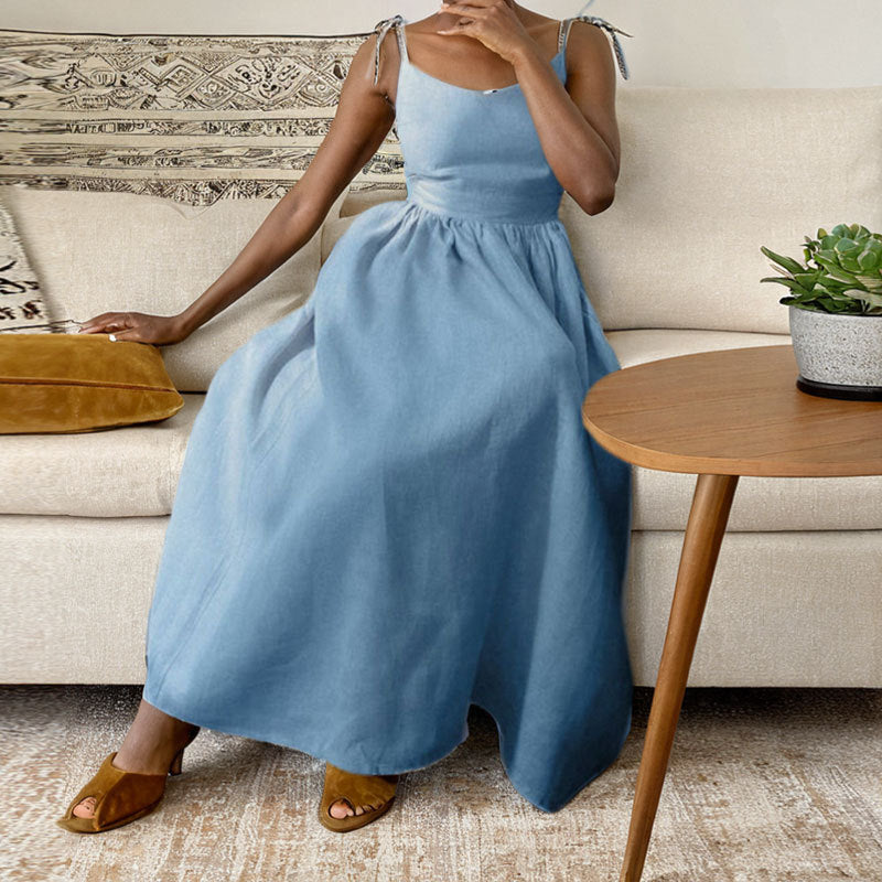 Michelle | Women’s Midi Dress V Neck Open Back Slit - Elle Zürich