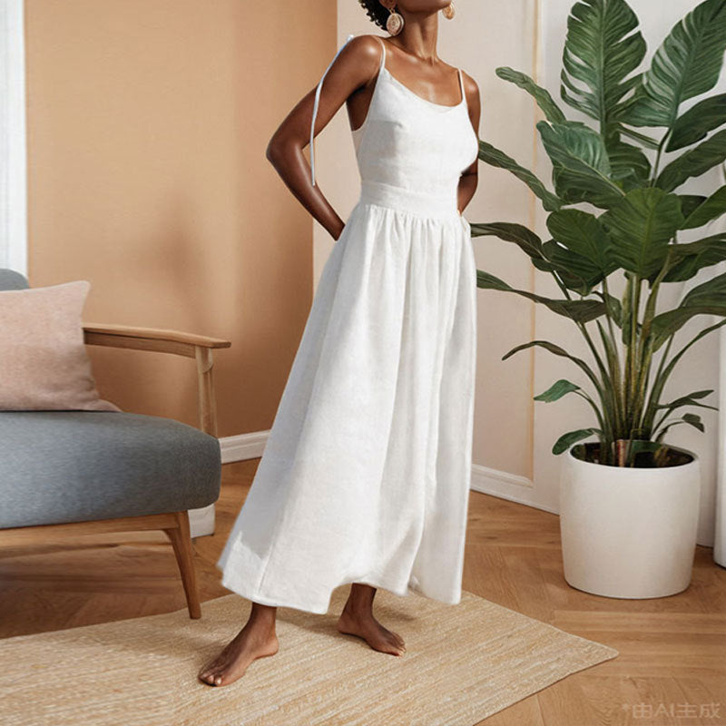 Michelle | Women’s Midi Dress V Neck Open Back Slit - Elle Zürich