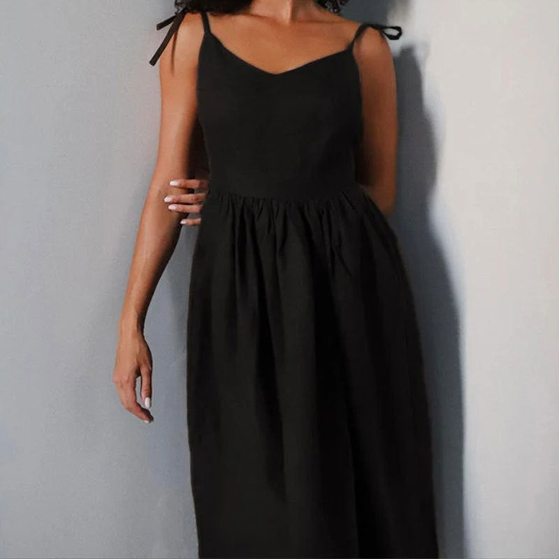 Michelle | Women’s Midi Dress V Neck Open Back Slit - Elle Zürich