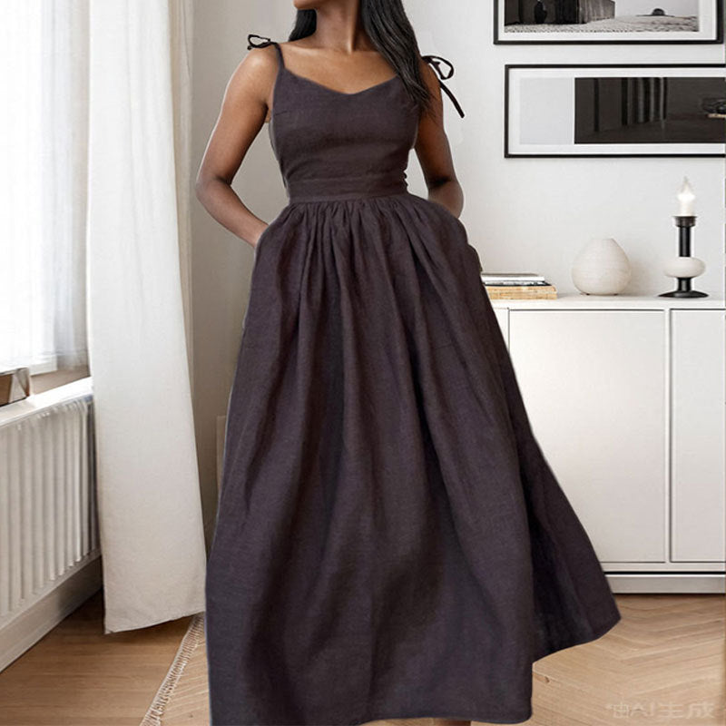 Michelle | Women’s Midi Dress V Neck Open Back Slit - Elle Zürich