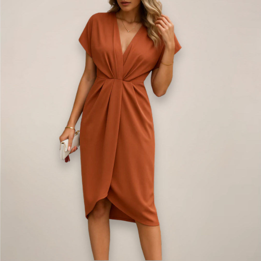 Ursula | Damen Kurzarm Midi-Kleid mit Schlitz - Elle Zürich