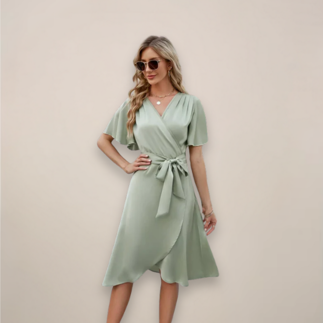 Clara | Women’s Midi Wrap Dress With Front Tie - Elle Zürich