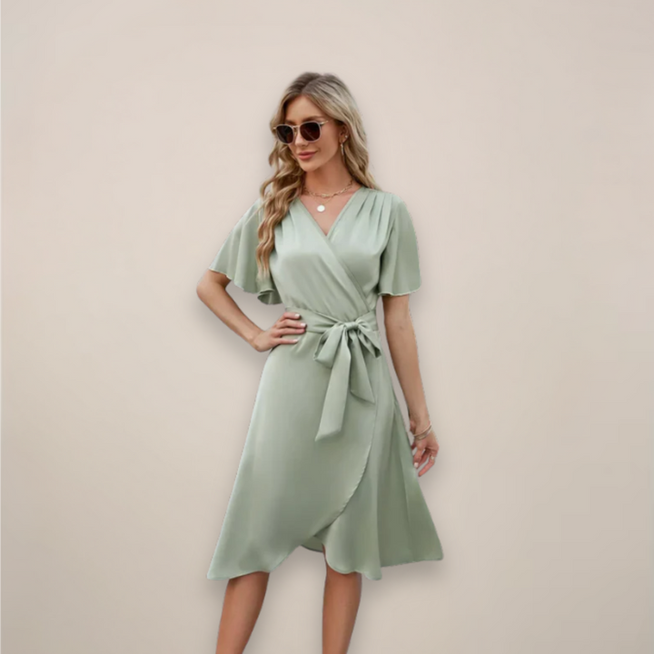 Clara | Women’s Midi Wrap Dress With Front Tie - Elle Zürich