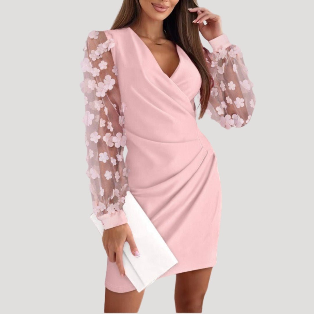 Chloe | Women’s Mini Wrap Dress Sheer Sleeve V Neck - Elle Zürich