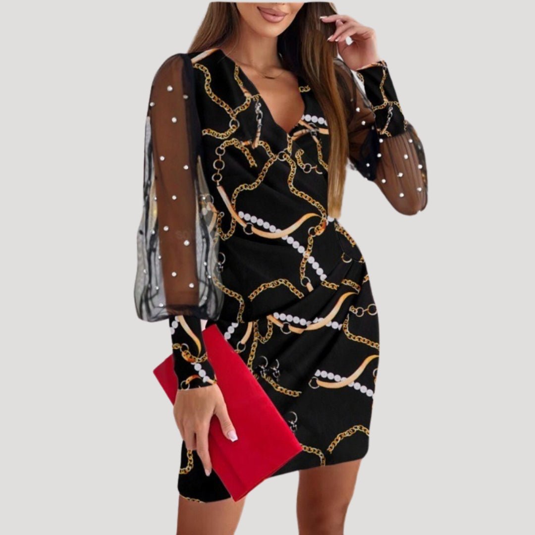 Chloe | Women’s Mini Wrap Dress Sheer Sleeve V Neck - Elle Zürich