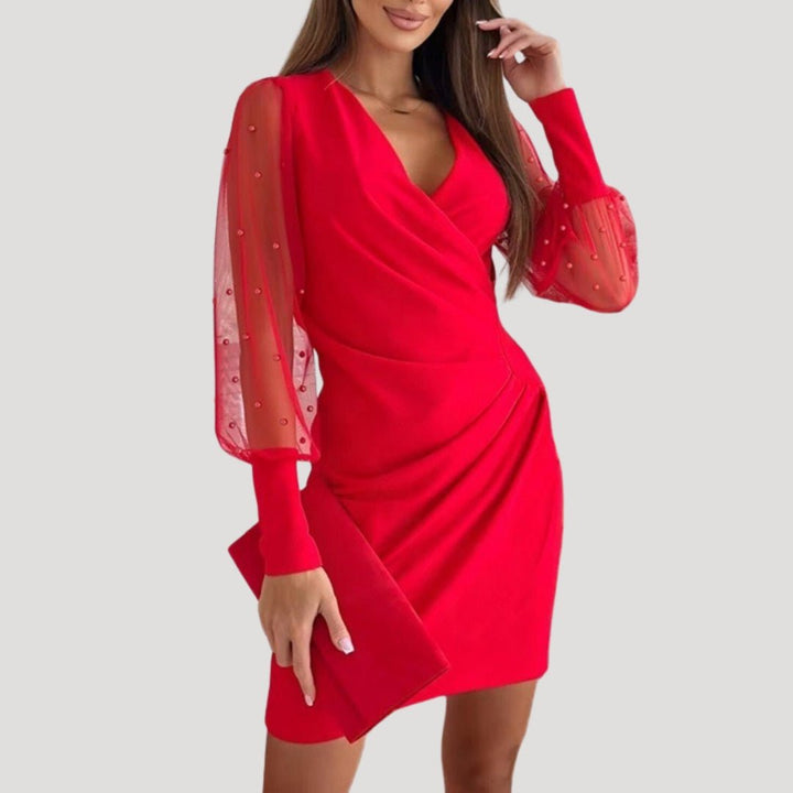 Chloe | Women’s Mini Wrap Dress Sheer Sleeve V Neck - Elle Zürich