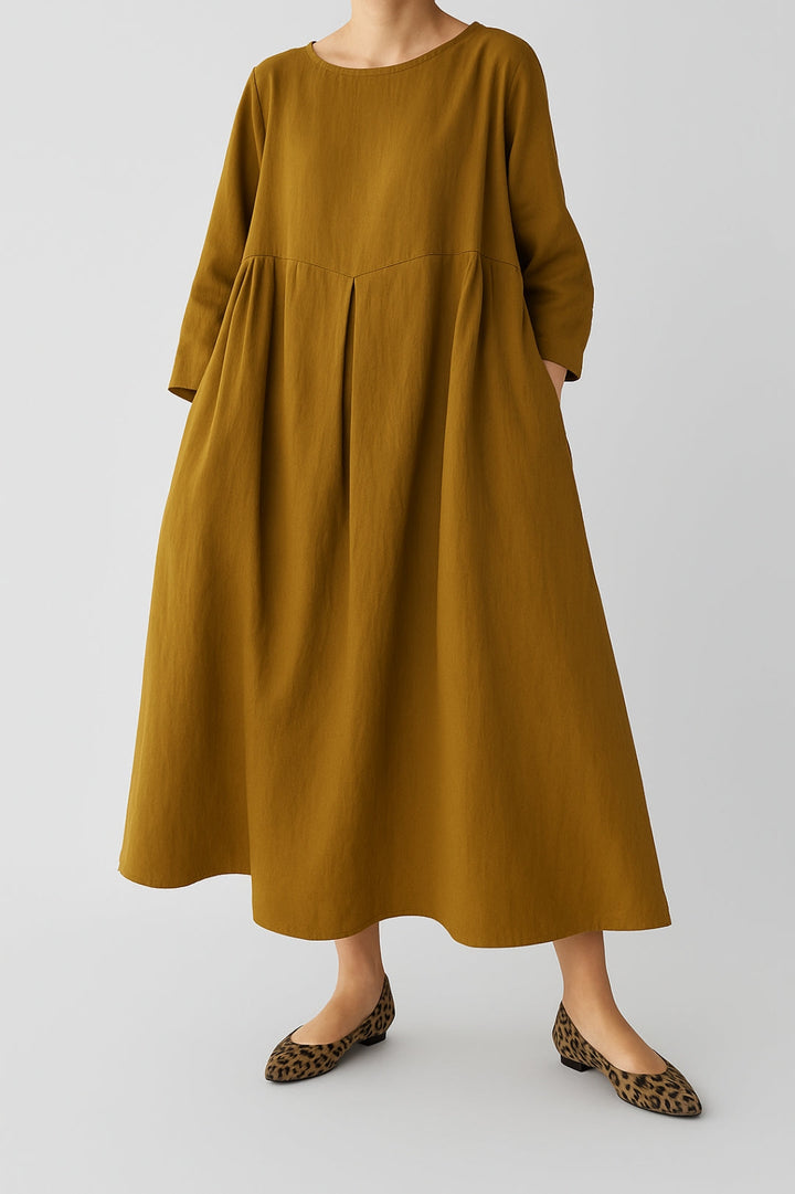 Madison | Women’s Relaxed Fit Midi Dress Front Pleats - Elle Zürich