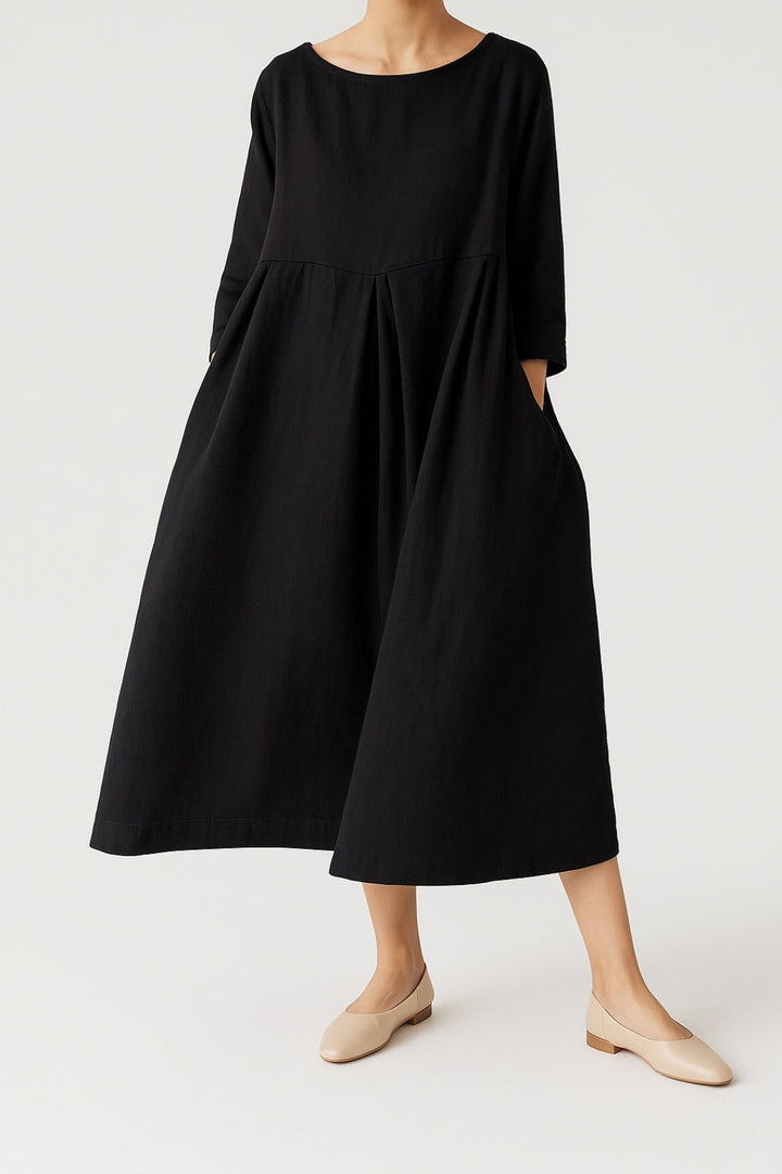Madison | Women’s Relaxed Fit Midi Dress Front Pleats - Elle Zürich