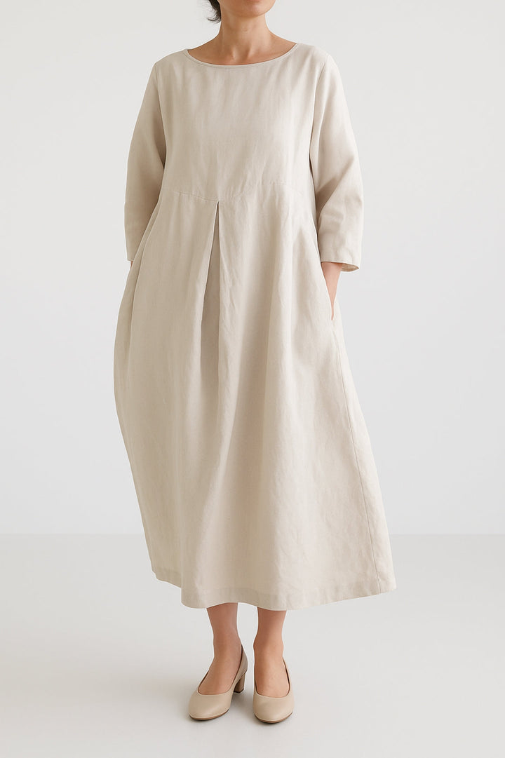 Madison | Women’s Relaxed Fit Midi Dress Front Pleats - Elle Zürich