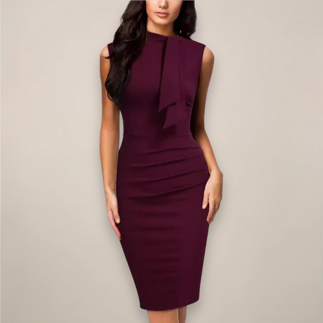 Sabine | Damen Ärmelloses Midi-Kleid mit hohem Kragen - Elle Zürich
