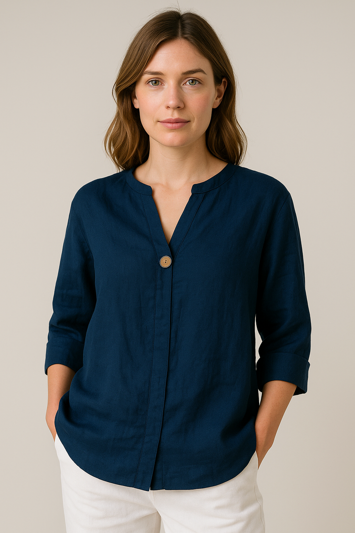 Elizabeth | Women’s V-Neck Button Detail Relaxed Blouse - Elle Zürich