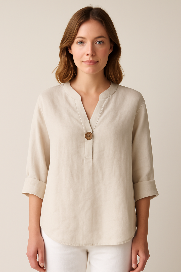 Elizabeth | Women’s V-Neck Button Detail Relaxed Blouse - Elle Zürich