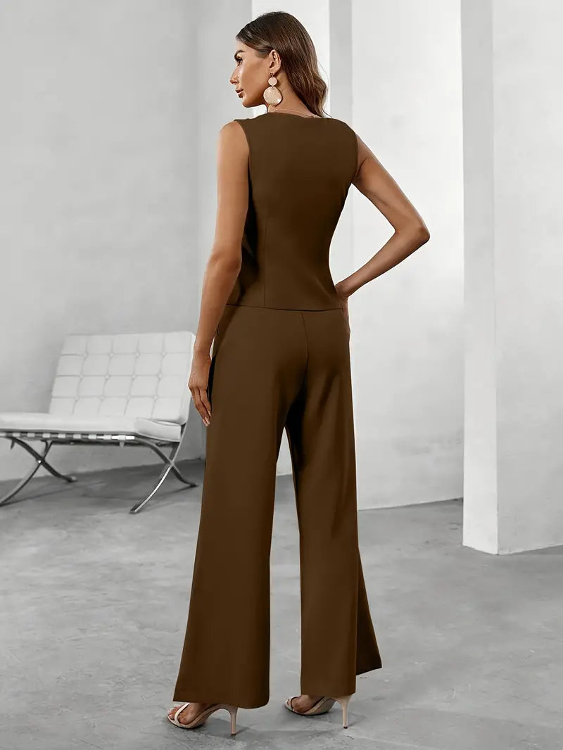 Monika | Damen Frühling Weste-Hosen Set mit Knöpfen - Elle Zürich
