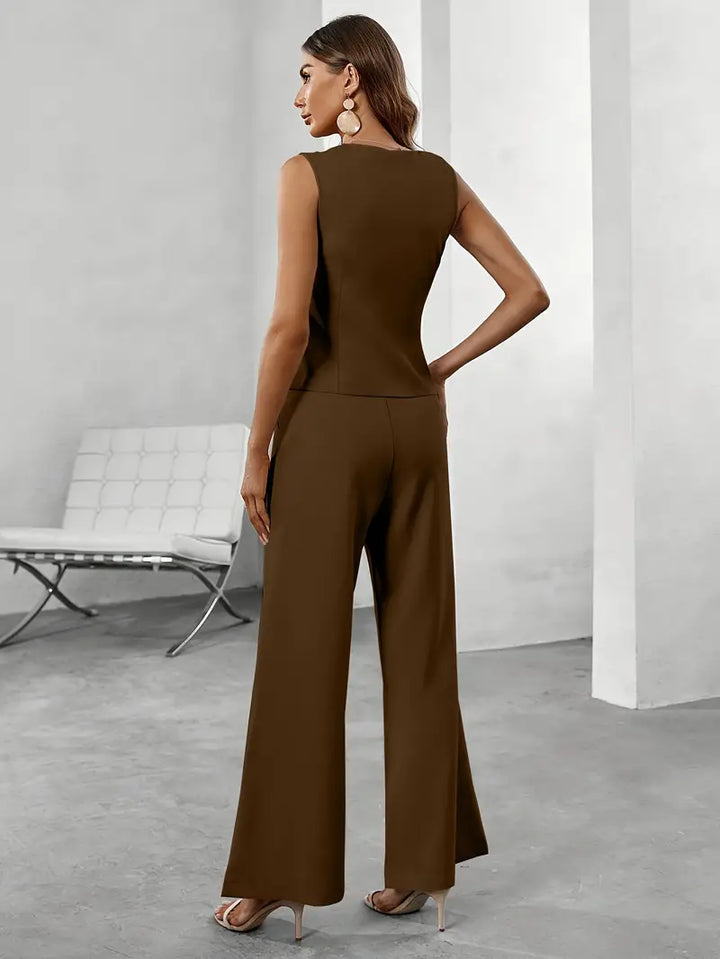 Monika | Damen Frühling Weste-Hosen Set mit Knöpfen - Elle Zürich