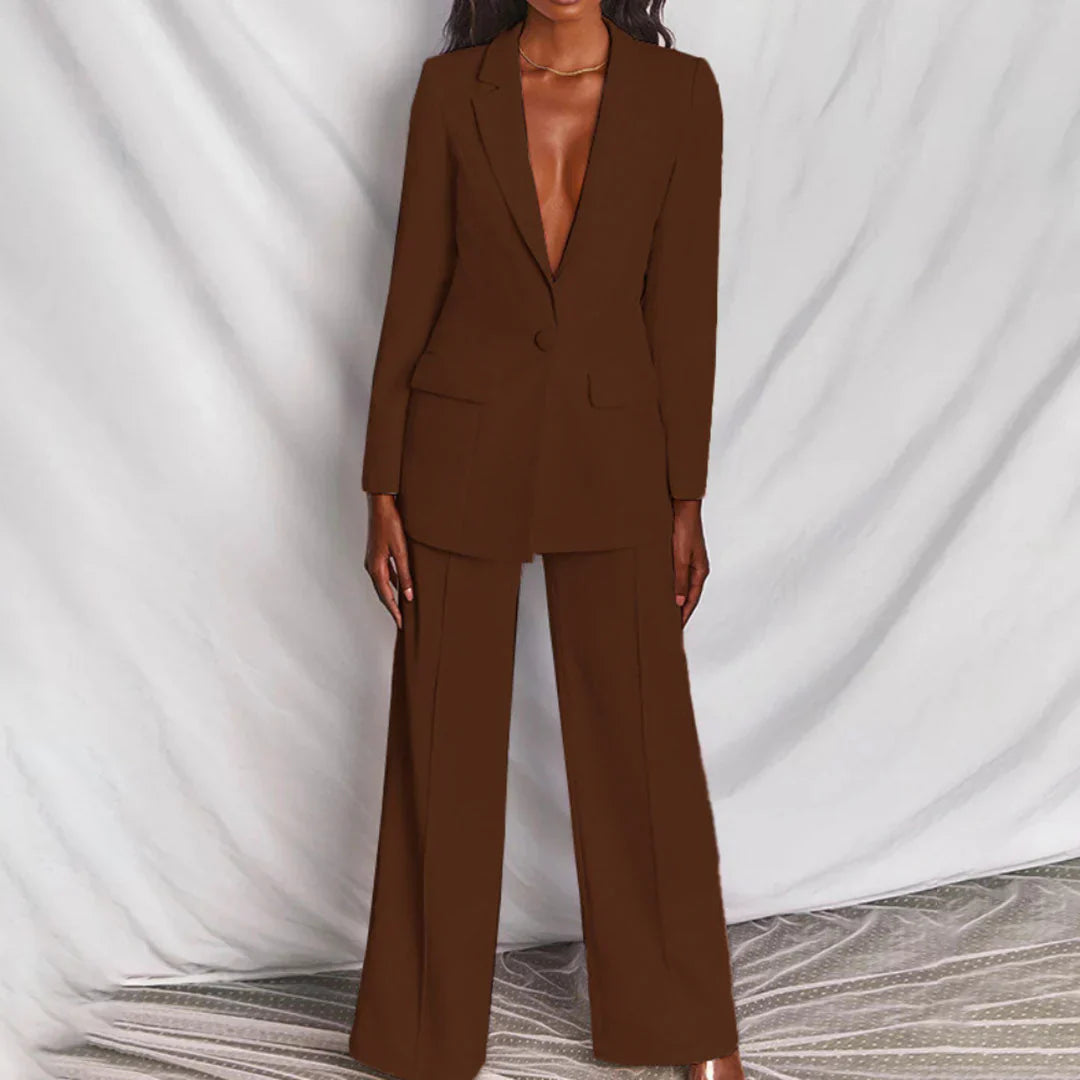 Frieda | Damen Hosenanzug mit Longline-Blazer und Weitem Bein, Strukturiert - Elle Zürich