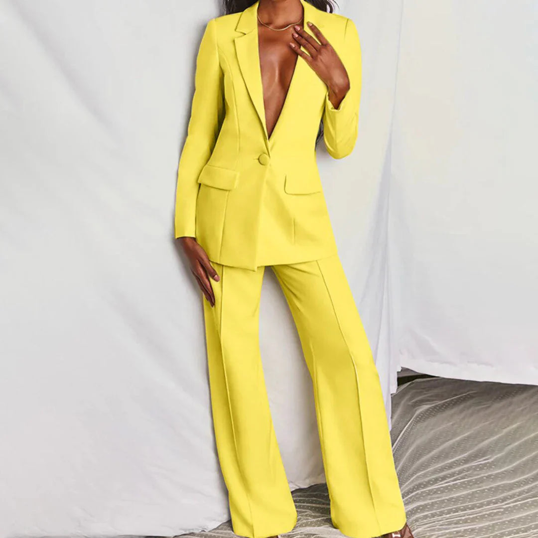 Frieda | Damen Hosenanzug mit Longline-Blazer und Weitem Bein, Strukturiert - Elle Zürich