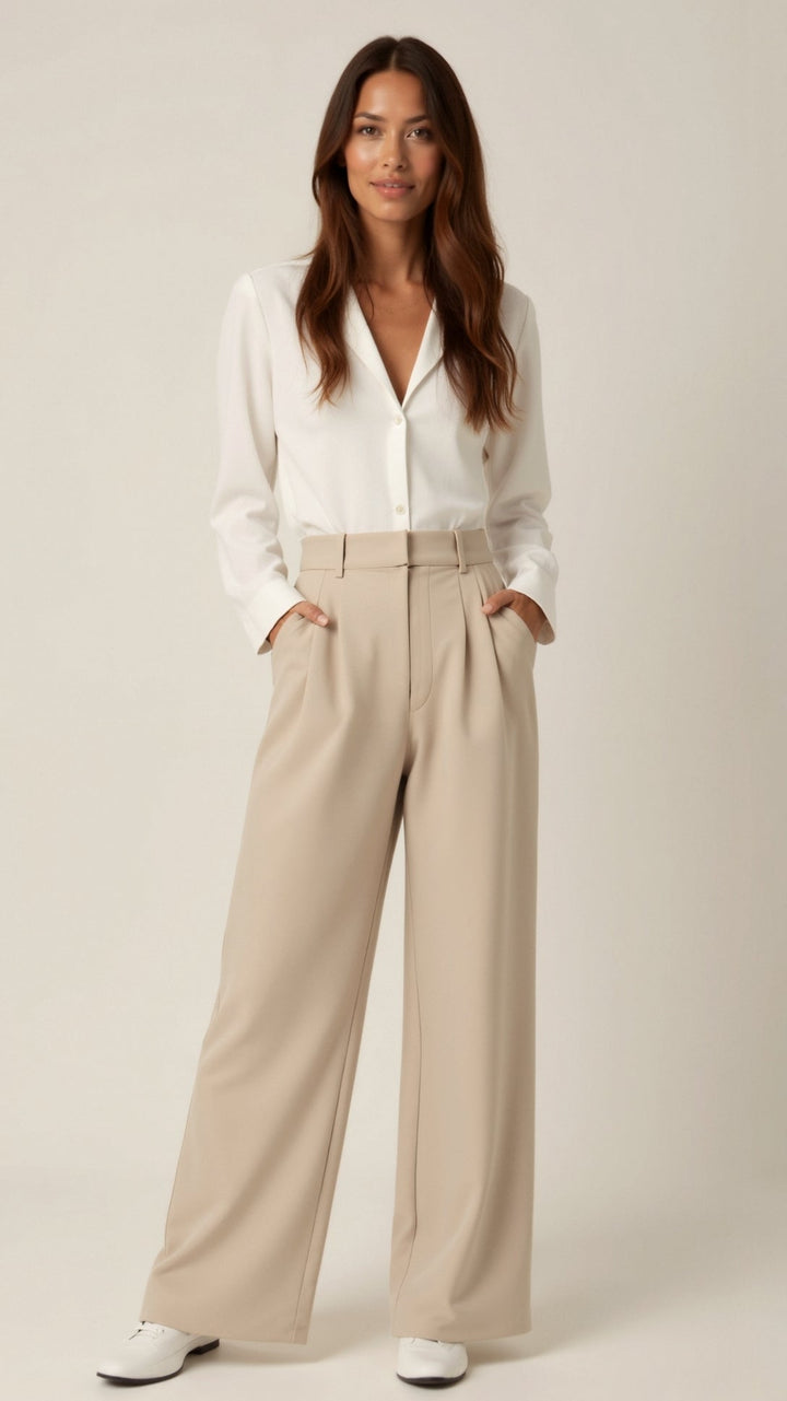Katherine | Women’s High Waisted Wide Leg Trousers - Elle Zürich