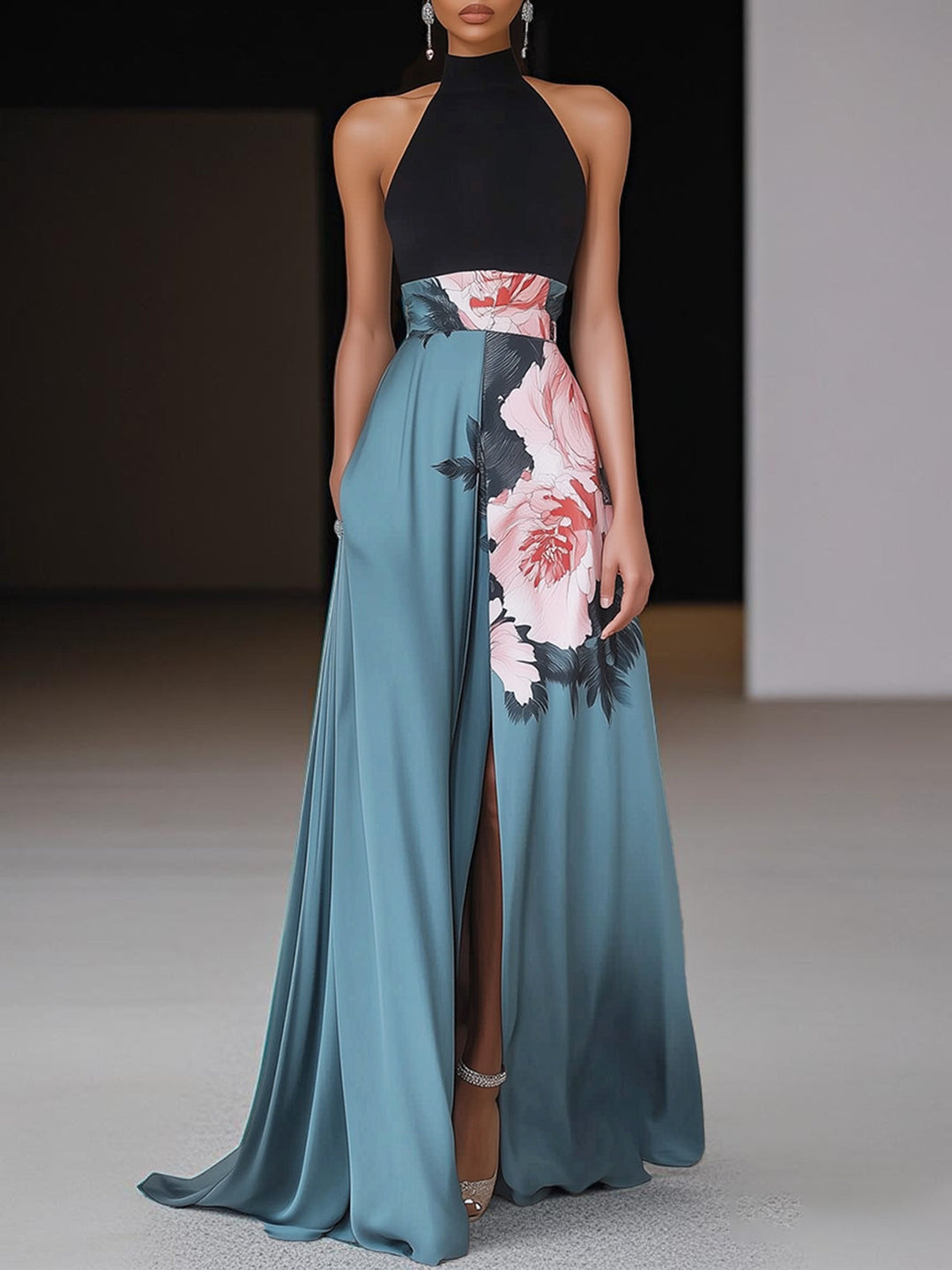 Annika | Damen Florales Ärmelloses Rundhals Geschlitztes Maxikleid - Elle Zürich