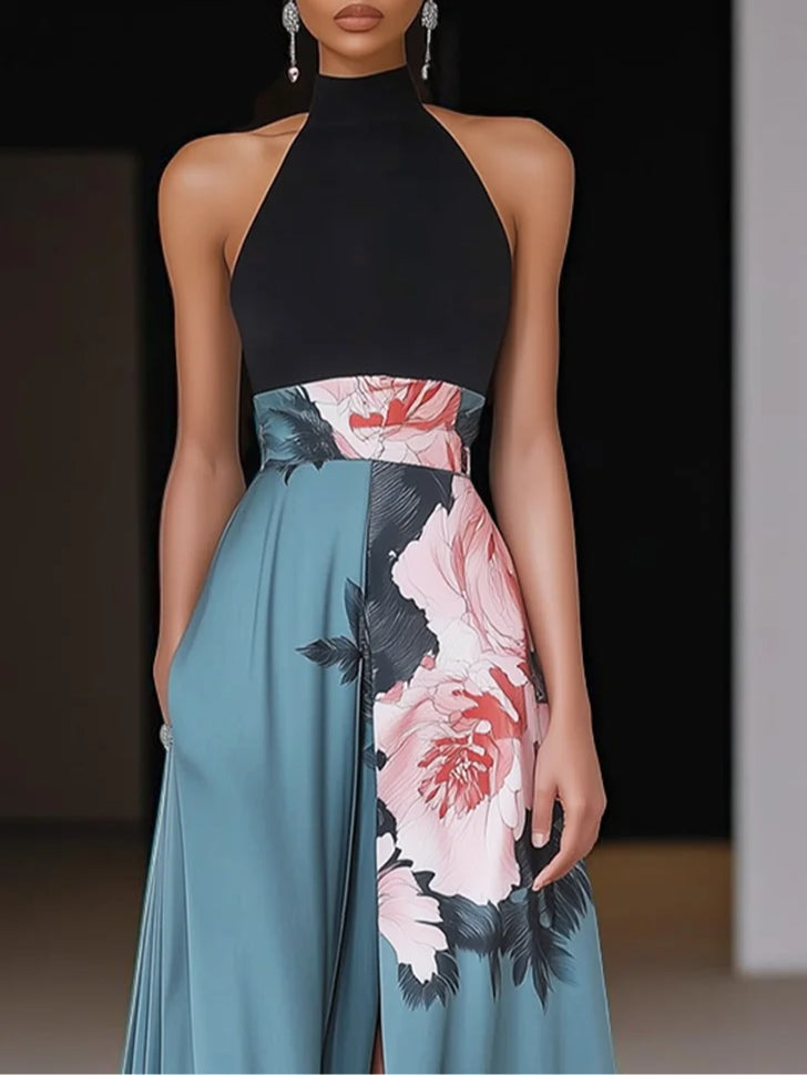 Annika | Damen Florales Ärmelloses Rundhals Geschlitztes Maxikleid - Elle Zürich