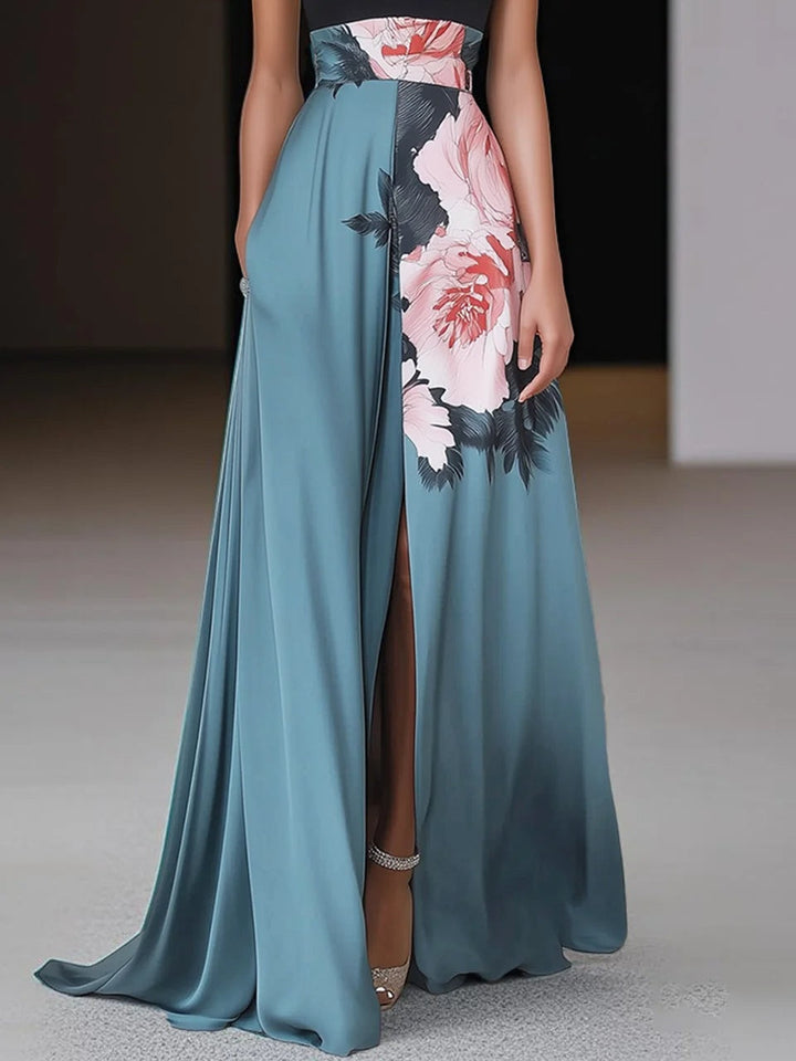 Annika | Damen Florales Ärmelloses Rundhals Geschlitztes Maxikleid - Elle Zürich