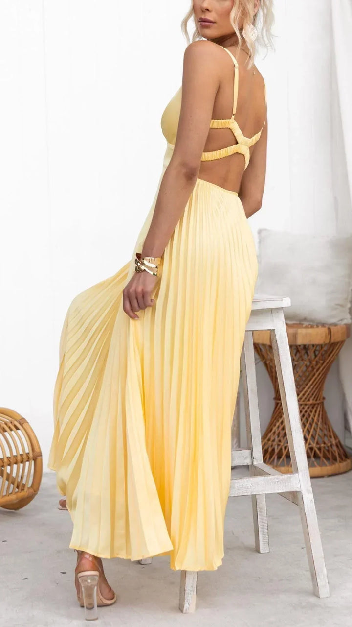 Kimberly | Women’s V-Neck Pleated Maxi Dress - Elle Zürich