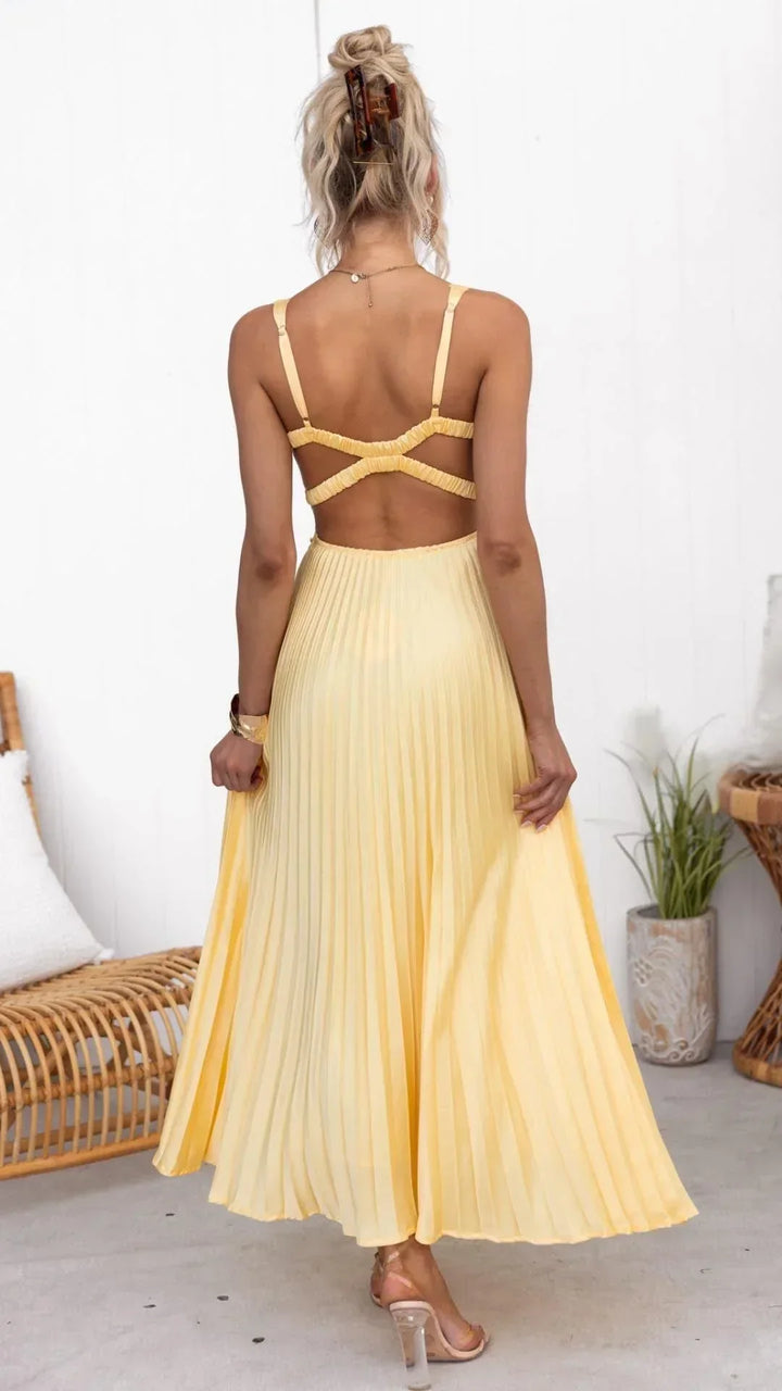 Kimberly | Women’s V-Neck Pleated Maxi Dress - Elle Zürich