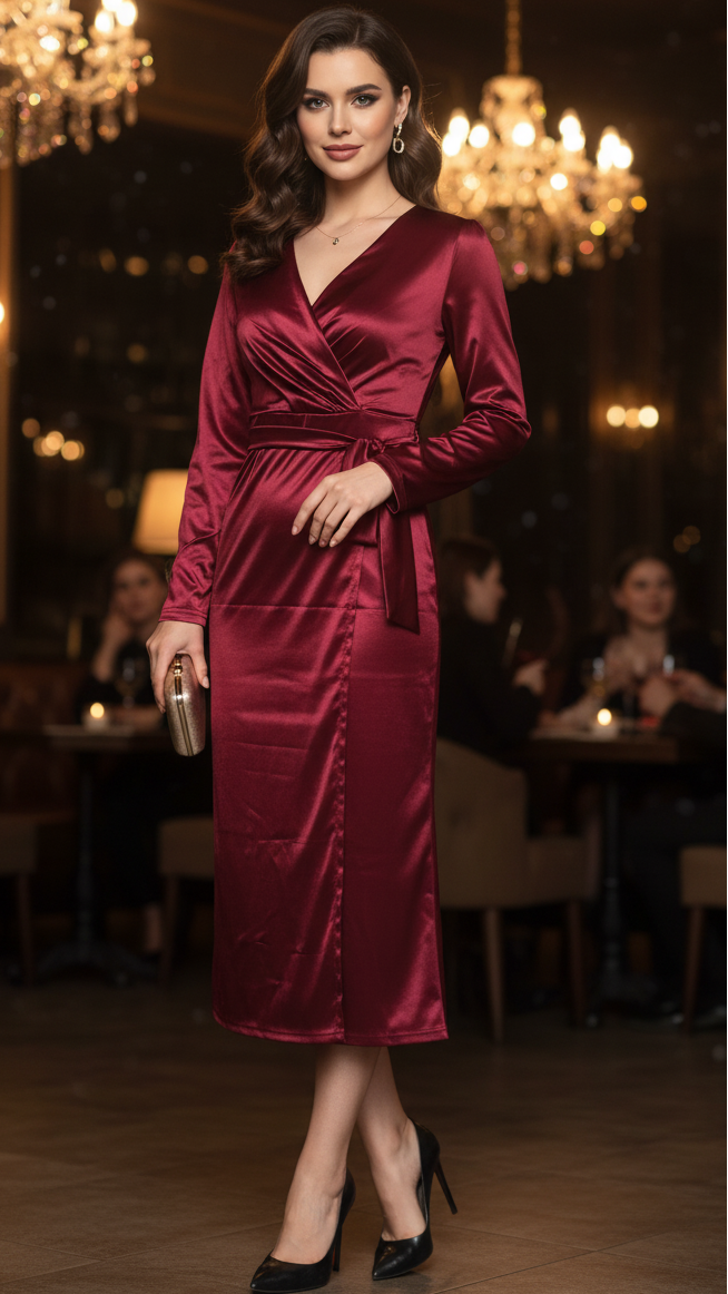 Lydia | Damen Frühlings-Wickel-Abend-Midikleid - Elle Zürich