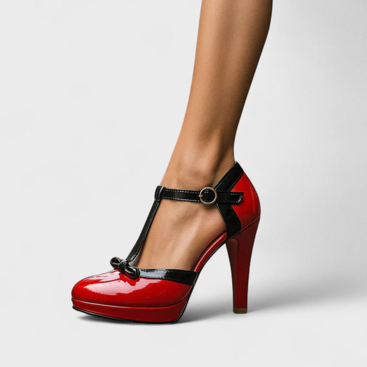 Julia | Damen Frühlings T-Riemchen Plateau-Pumps mit Schleife - Elle Zürich