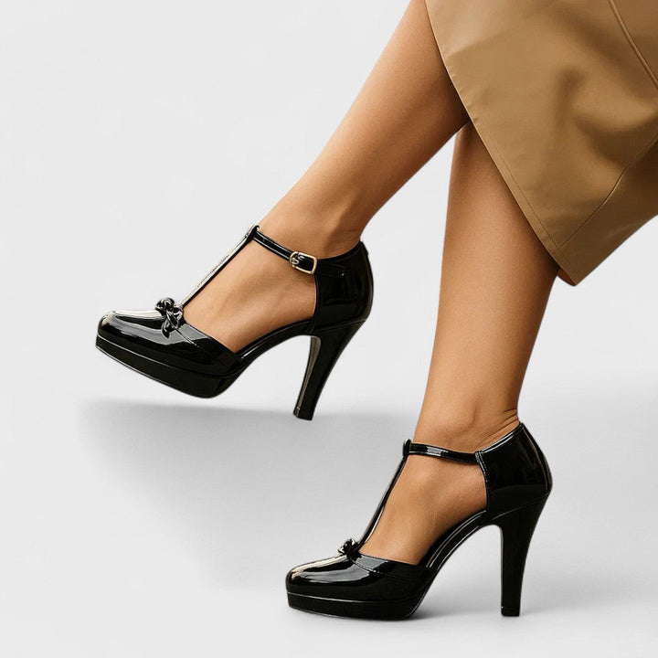 Julia | Damen Frühlings T-Riemchen Plateau-Pumps mit Schleife - Elle Zürich