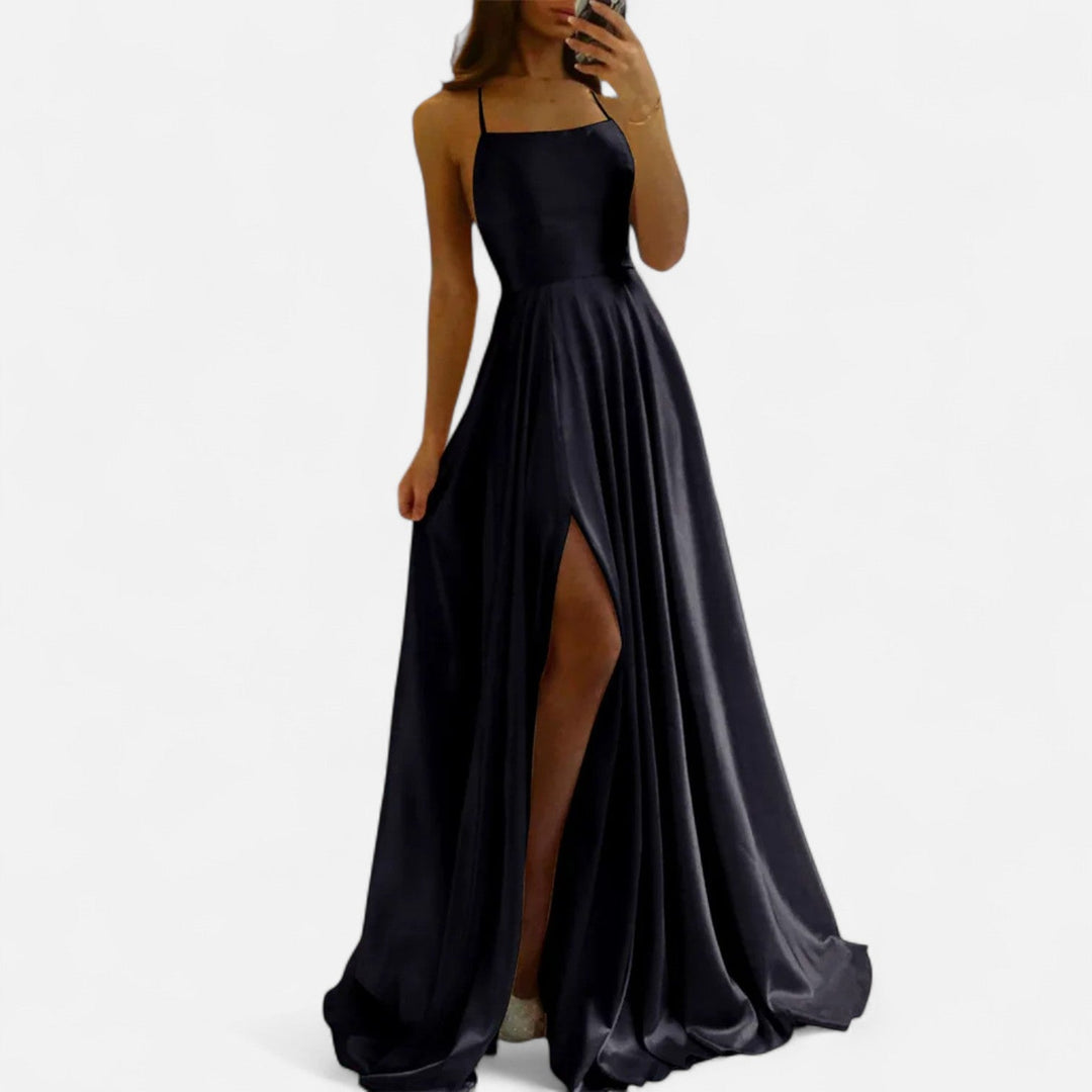 Gabrielle | Women’s Modern Fit Satin Slit  Maxi Dress - Elle Zürich