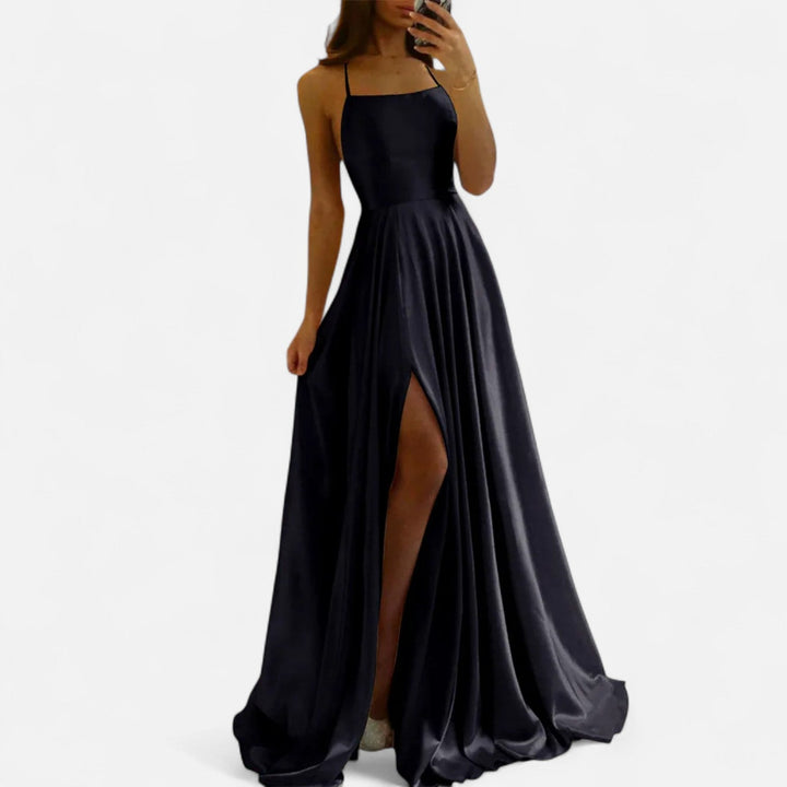 Gabrielle | Women’s Modern Fit Satin Slit  Maxi Dress - Elle Zürich