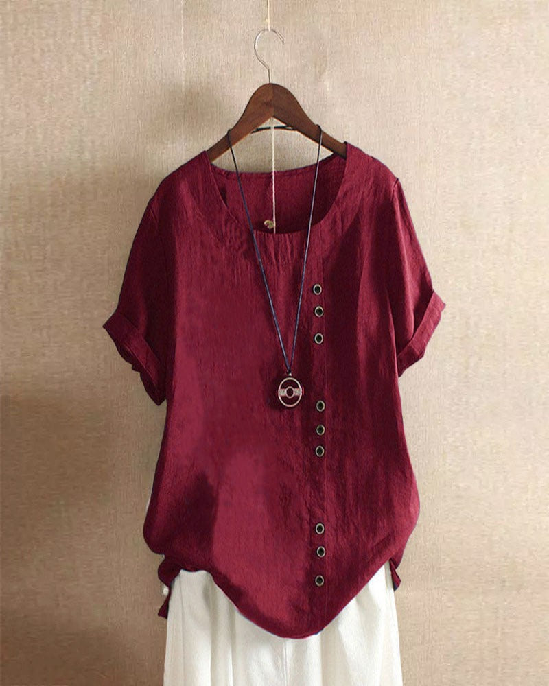 Doris | Damen Lässige Bluse mit Knopfdetail und Kurzarm - Elle Zürich