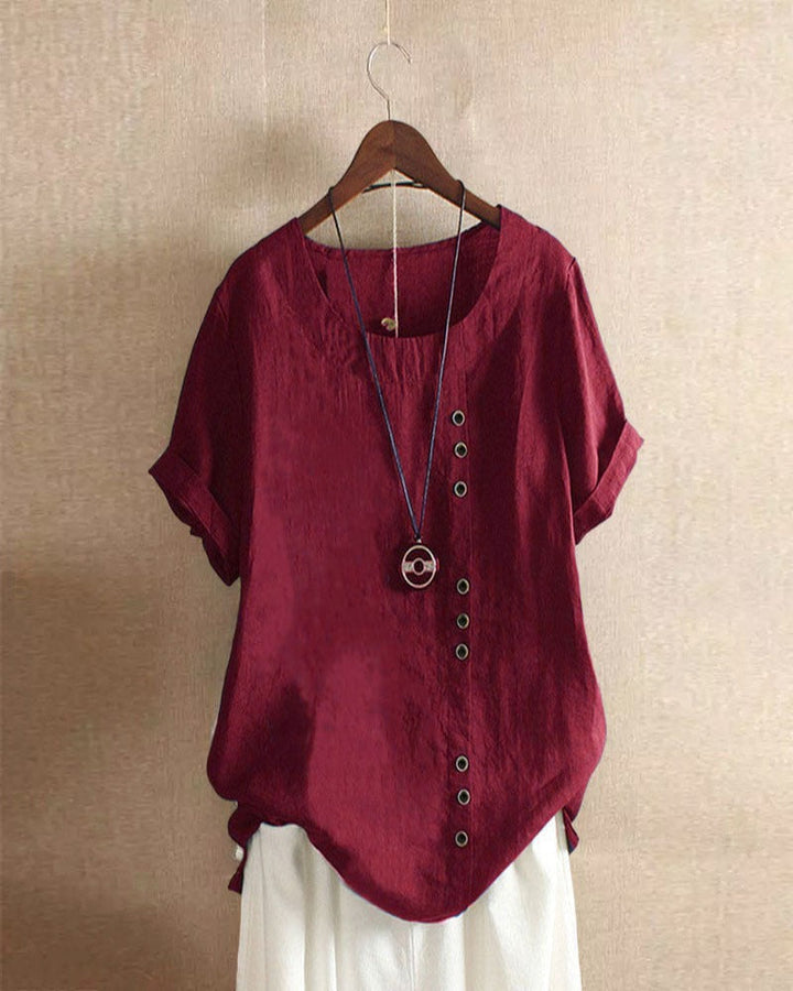 Doris | Damen Lässige Bluse mit Knopfdetail und Kurzarm - Elle Zürich