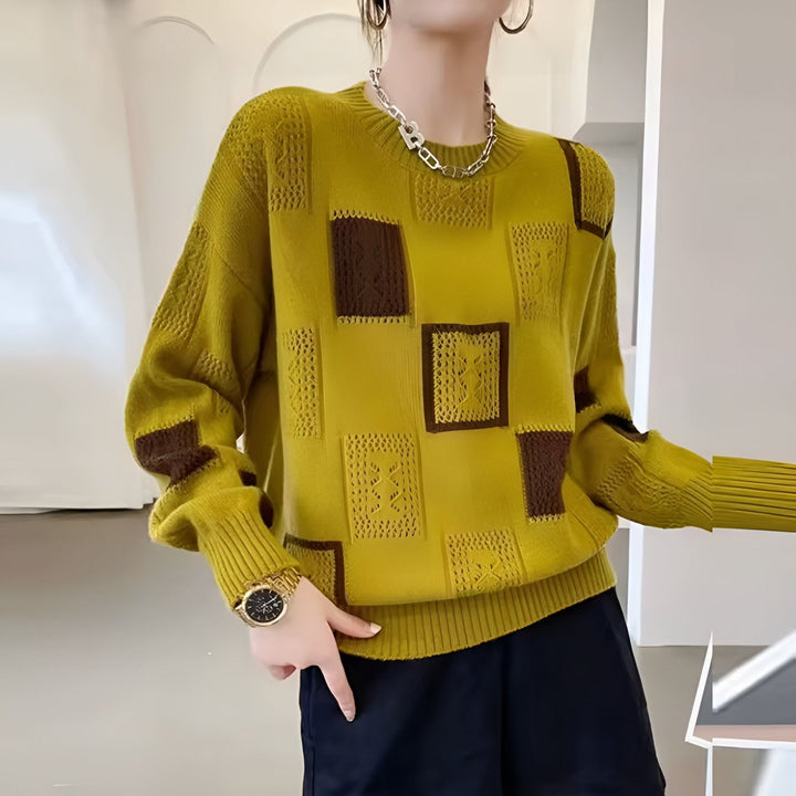 Viola | Damen Winter Strickpullover mit Blockmustern - Elle Zürich
