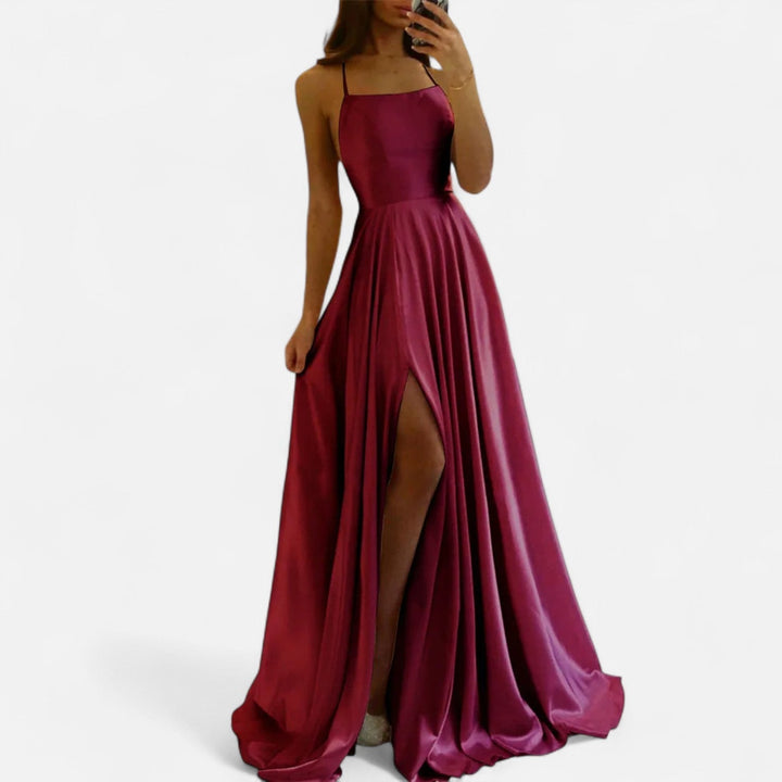 Gabrielle | Women’s Modern Fit Satin Slit  Maxi Dress - Elle Zürich
