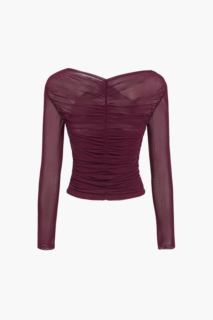 Susanne | Damen Mesh-Top mit Rüschen und langen Ärmeln - Elle Zürich