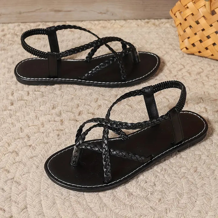 Sarah | Damen Frühlings-Sandalen mit geflochtenem flachen Absatz - Elle Zürich