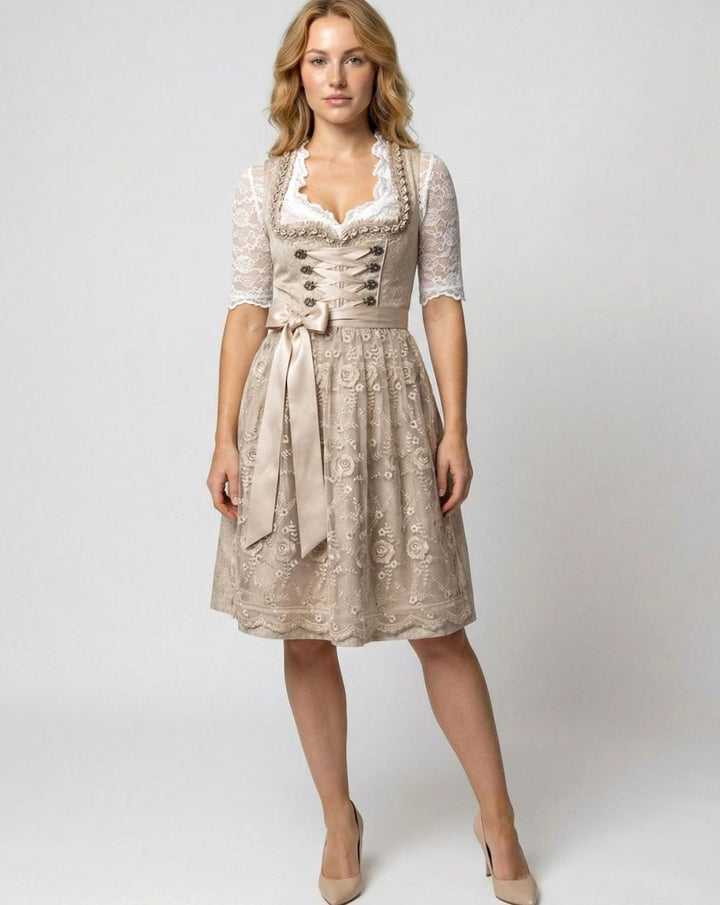 Damen Oktoberfest Dirndl Kleid Spitzenbluse Blumenmuster Midi