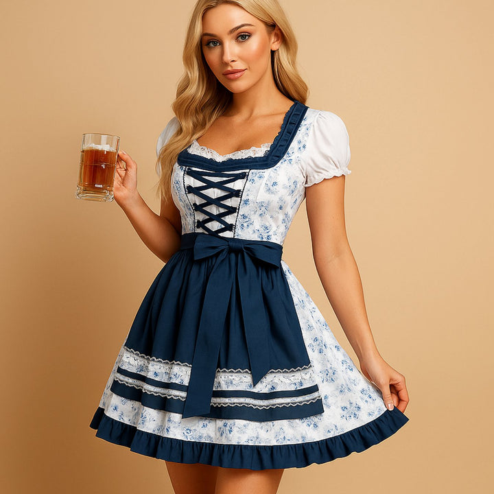 Damen Oktoberfest Dirndl Kleid Tailliert Florales Muster Schürze