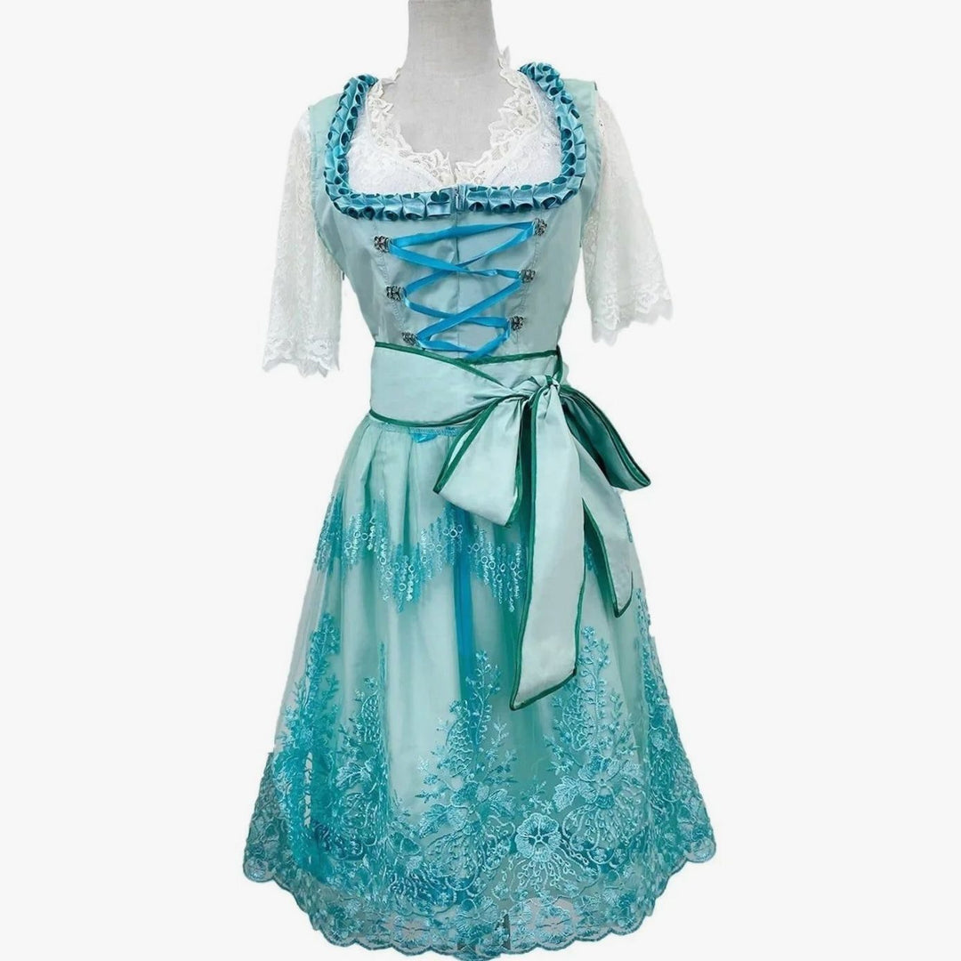 Damen Oktoberfest Dirndl Spitzenkleid Midi Schnürung